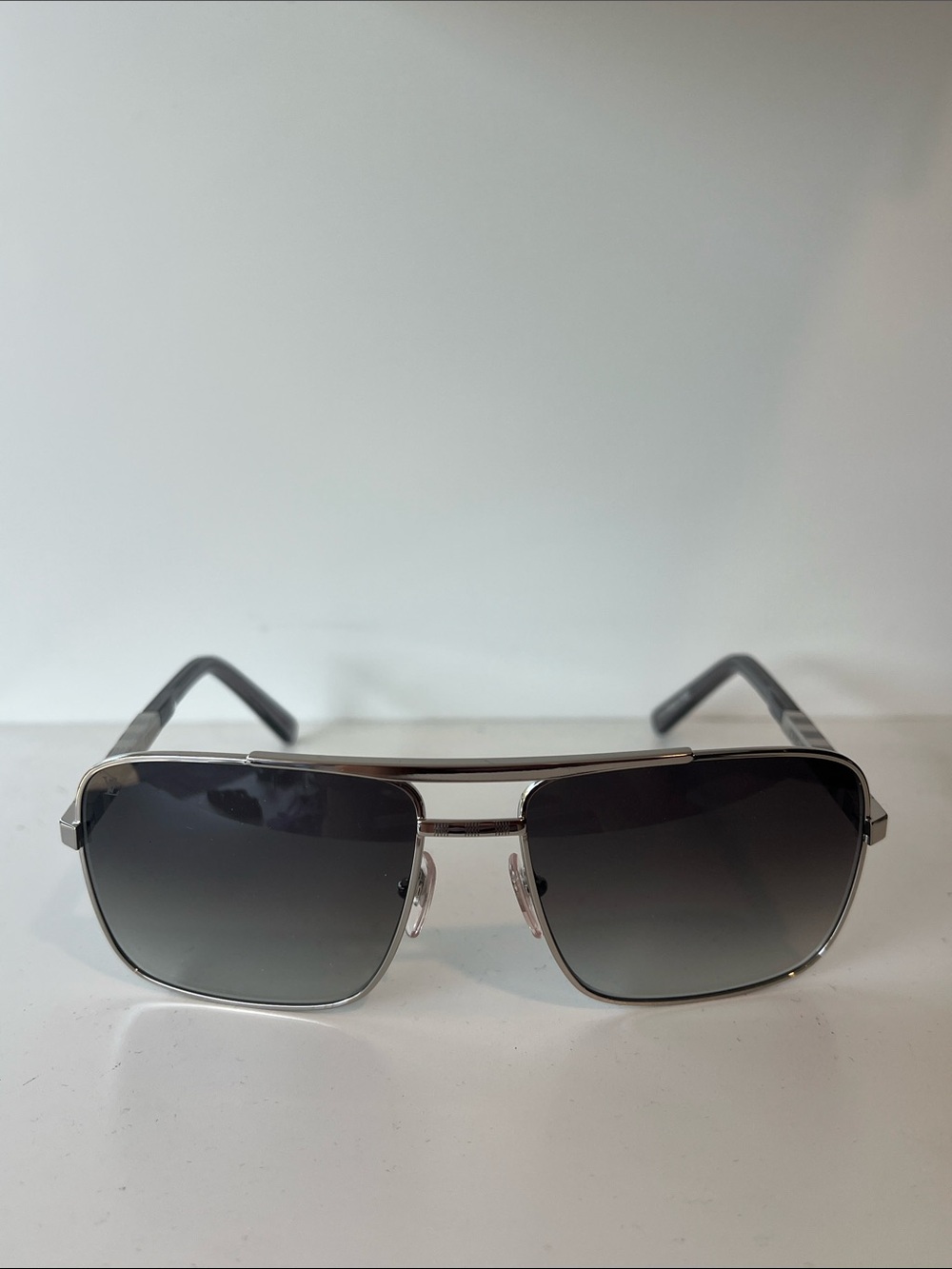 Louis Vuitton Gray Silver Check-Detail Aviator Sunglasses